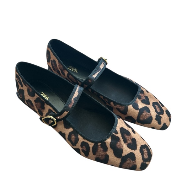 Zara Leopard Animal Print Mary Jane Flats Casual Square Toe Size 38 - Picture 2 of 16